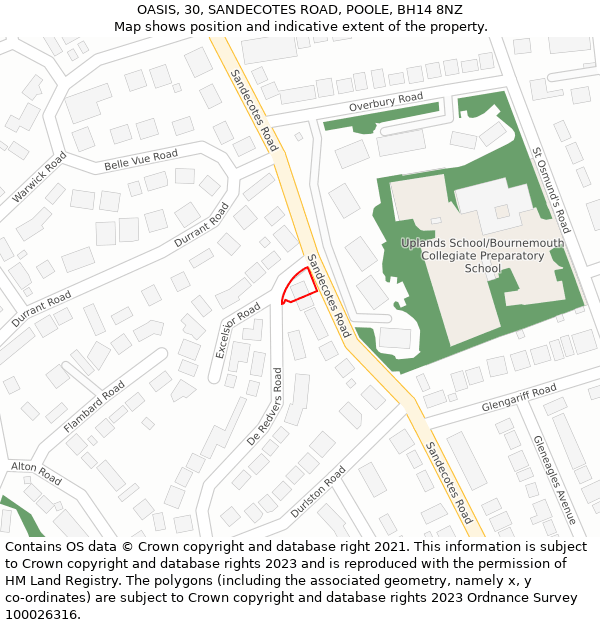 OASIS, 30, SANDECOTES ROAD, POOLE, BH14 8NZ: Location map and indicative extent of plot