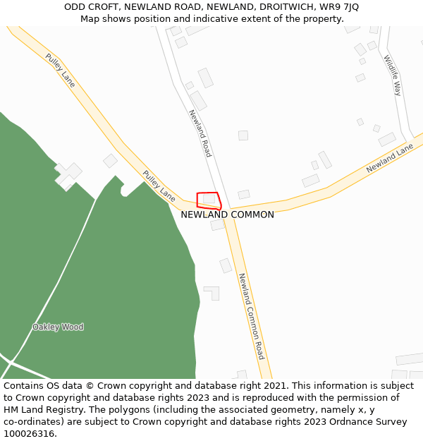 ODD CROFT, NEWLAND ROAD, NEWLAND, DROITWICH, WR9 7JQ: Location map and indicative extent of plot