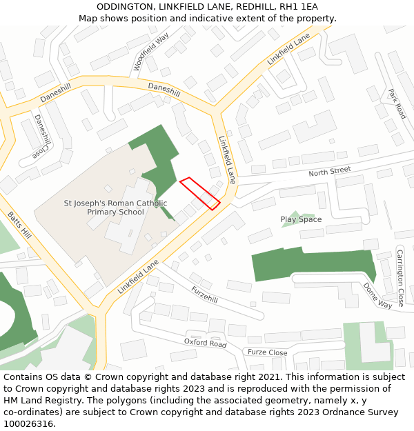 ODDINGTON, LINKFIELD LANE, REDHILL, RH1 1EA: Location map and indicative extent of plot