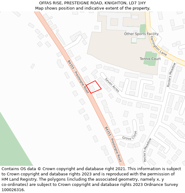 OFFAS RISE, PRESTEIGNE ROAD, KNIGHTON, LD7 1HY: Location map and indicative extent of plot