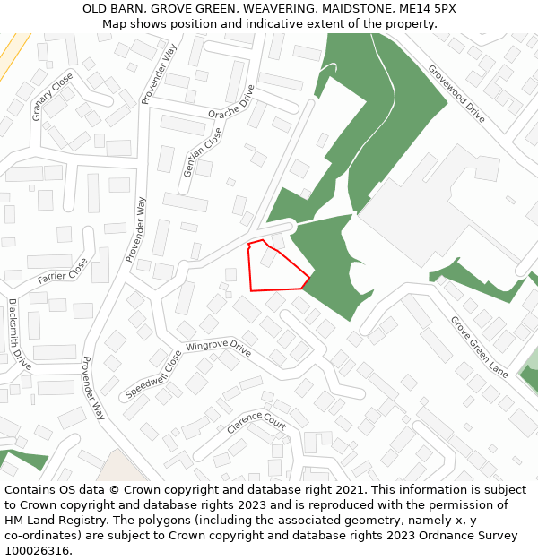 OLD BARN, GROVE GREEN, WEAVERING, MAIDSTONE, ME14 5PX: Location map and indicative extent of plot