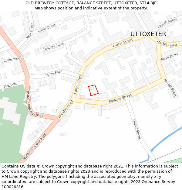 OLD BREWERY COTTAGE, BALANCE STREET, UTTOXETER, ST14 8JE: Location map and indicative extent of plot