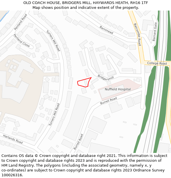 OLD COACH HOUSE, BRIDGERS MILL, HAYWARDS HEATH, RH16 1TF: Location map and indicative extent of plot