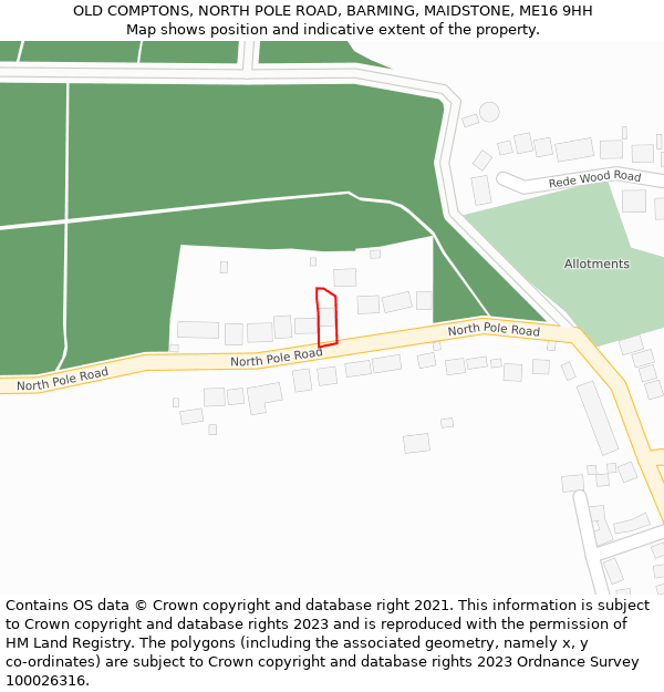 OLD COMPTONS, NORTH POLE ROAD, BARMING, MAIDSTONE, ME16 9HH: Location map and indicative extent of plot