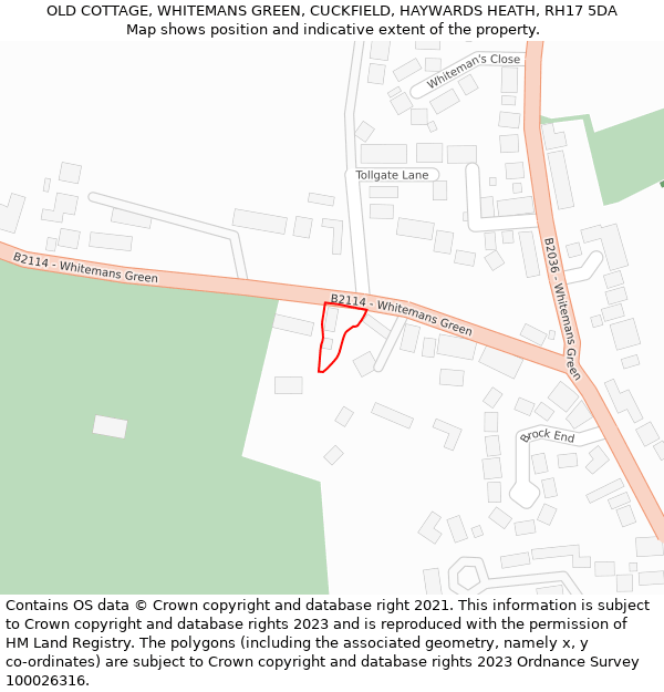 OLD COTTAGE, WHITEMANS GREEN, CUCKFIELD, HAYWARDS HEATH, RH17 5DA: Location map and indicative extent of plot