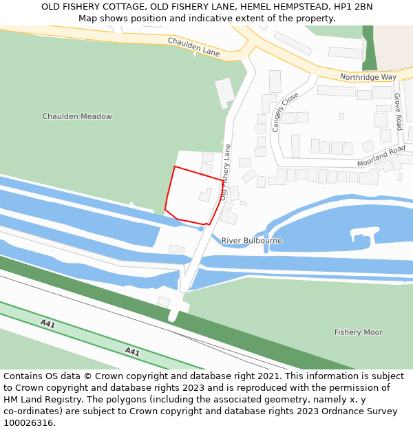 OLD FISHERY COTTAGE, OLD FISHERY LANE, HEMEL HEMPSTEAD, HP1 2BN: Location map and indicative extent of plot