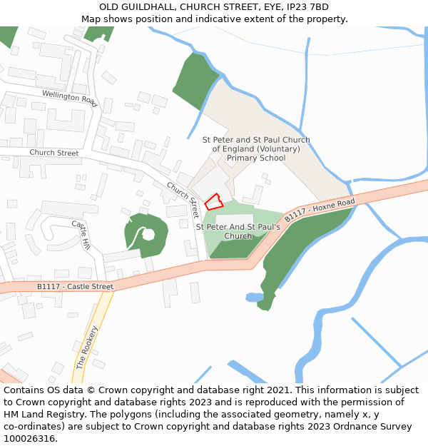 OLD GUILDHALL, CHURCH STREET, EYE, IP23 7BD: Location map and indicative extent of plot