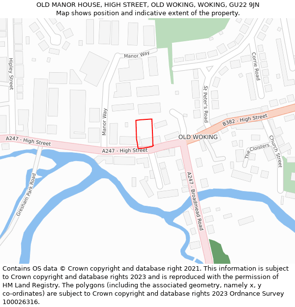 OLD MANOR HOUSE, HIGH STREET, OLD WOKING, WOKING, GU22 9JN: Location map and indicative extent of plot