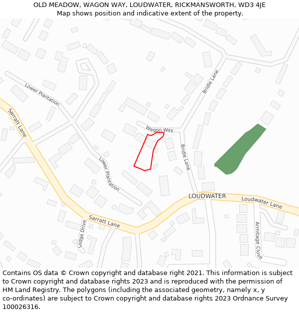 OLD MEADOW, WAGON WAY, LOUDWATER, RICKMANSWORTH, WD3 4JE: Location map and indicative extent of plot