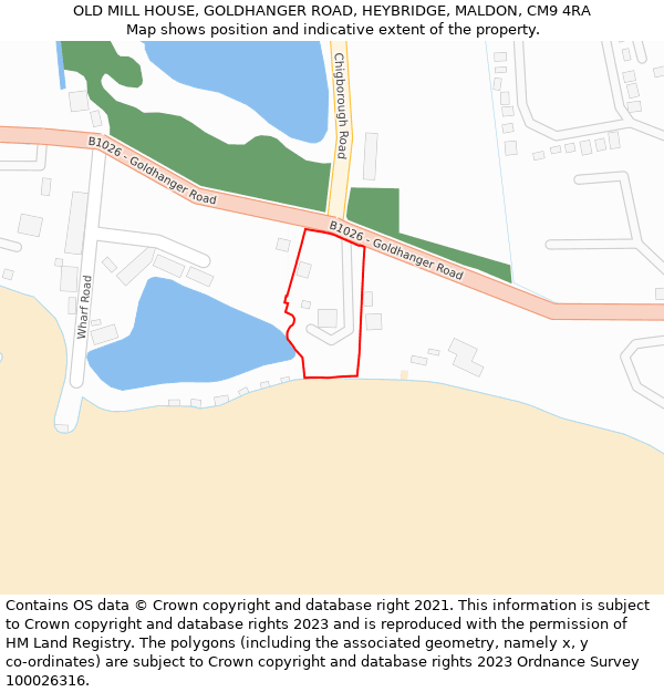 OLD MILL HOUSE, GOLDHANGER ROAD, HEYBRIDGE, MALDON, CM9 4RA: Location map and indicative extent of plot