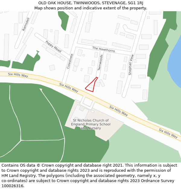 OLD OAK HOUSE, TWINWOODS, STEVENAGE, SG1 1RJ: Location map and indicative extent of plot