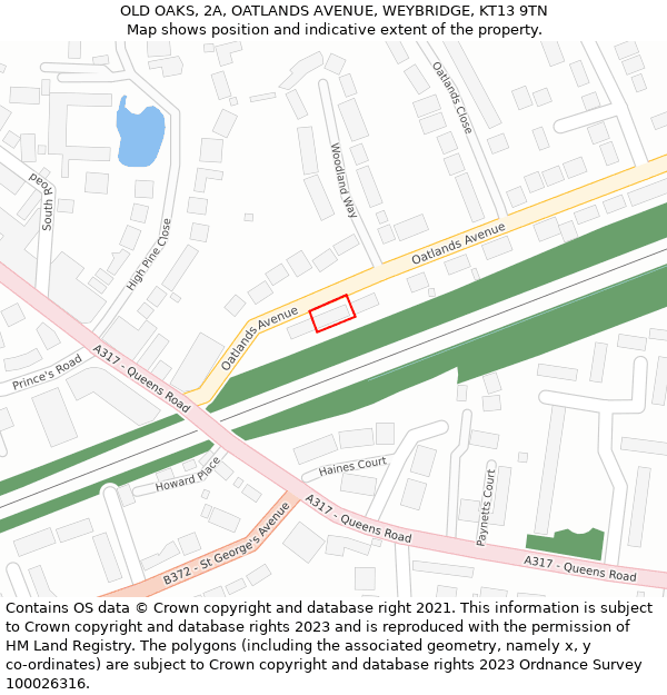 OLD OAKS, 2A, OATLANDS AVENUE, WEYBRIDGE, KT13 9TN: Location map and indicative extent of plot