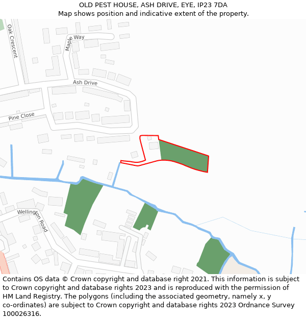 OLD PEST HOUSE, ASH DRIVE, EYE, IP23 7DA: Location map and indicative extent of plot