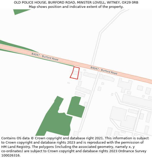 OLD POLICE HOUSE, BURFORD ROAD, MINSTER LOVELL, WITNEY, OX29 0RB: Location map and indicative extent of plot