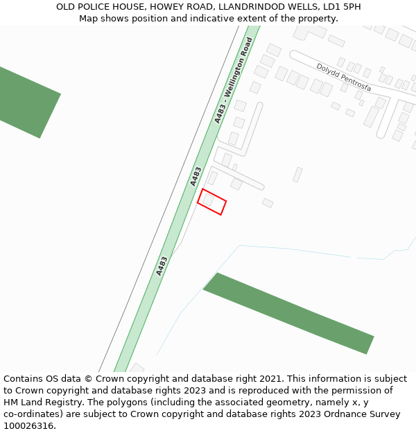 OLD POLICE HOUSE, HOWEY ROAD, LLANDRINDOD WELLS, LD1 5PH: Location map and indicative extent of plot