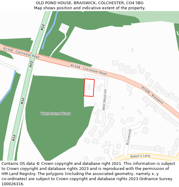 OLD POND HOUSE, BRAISWICK, COLCHESTER, CO4 5BG: Location map and indicative extent of plot