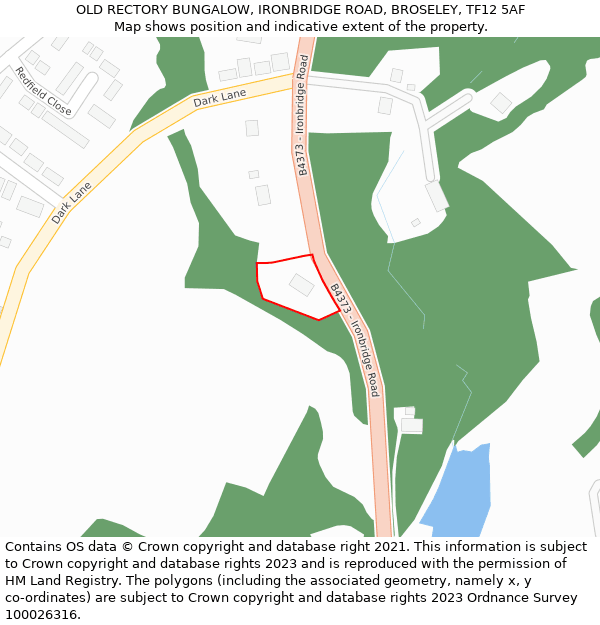 OLD RECTORY BUNGALOW, IRONBRIDGE ROAD, BROSELEY, TF12 5AF: Location map and indicative extent of plot