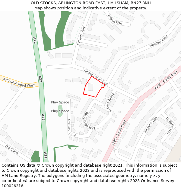 OLD STOCKS, ARLINGTON ROAD EAST, HAILSHAM, BN27 3NH: Location map and indicative extent of plot