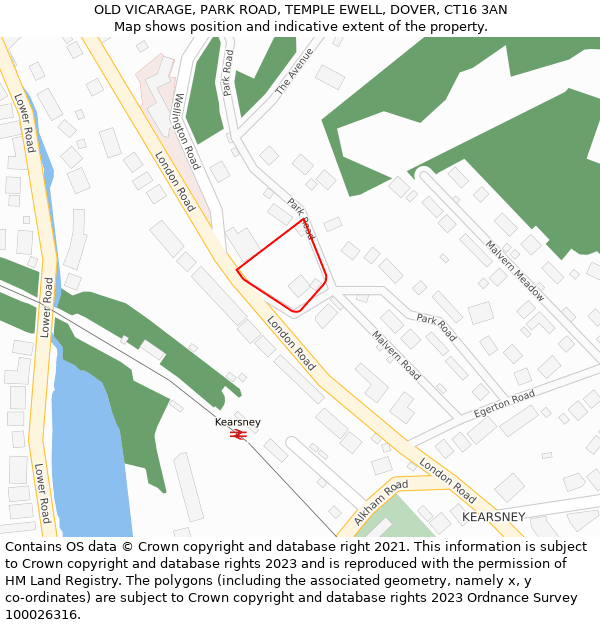 OLD VICARAGE, PARK ROAD, TEMPLE EWELL, DOVER, CT16 3AN: Location map and indicative extent of plot