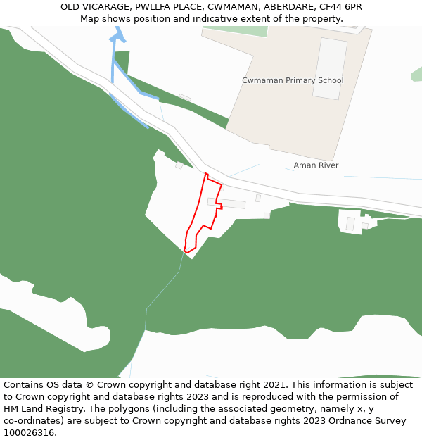 OLD VICARAGE, PWLLFA PLACE, CWMAMAN, ABERDARE, CF44 6PR: Location map and indicative extent of plot