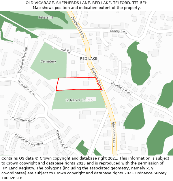 OLD VICARAGE, SHEPHERDS LANE, RED LAKE, TELFORD, TF1 5EH: Location map and indicative extent of plot