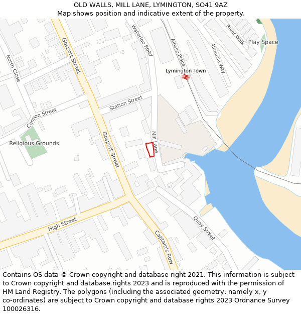 OLD WALLS, MILL LANE, LYMINGTON, SO41 9AZ: Location map and indicative extent of plot