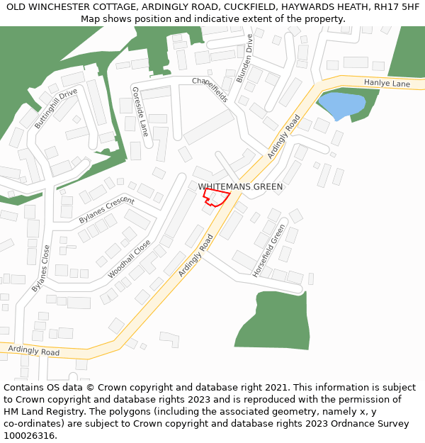 OLD WINCHESTER COTTAGE, ARDINGLY ROAD, CUCKFIELD, HAYWARDS HEATH, RH17 5HF: Location map and indicative extent of plot