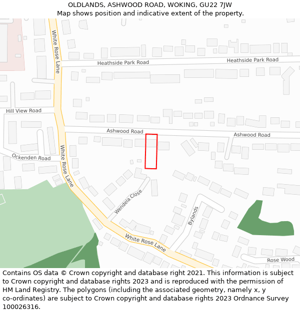 OLDLANDS, ASHWOOD ROAD, WOKING, GU22 7JW: Location map and indicative extent of plot