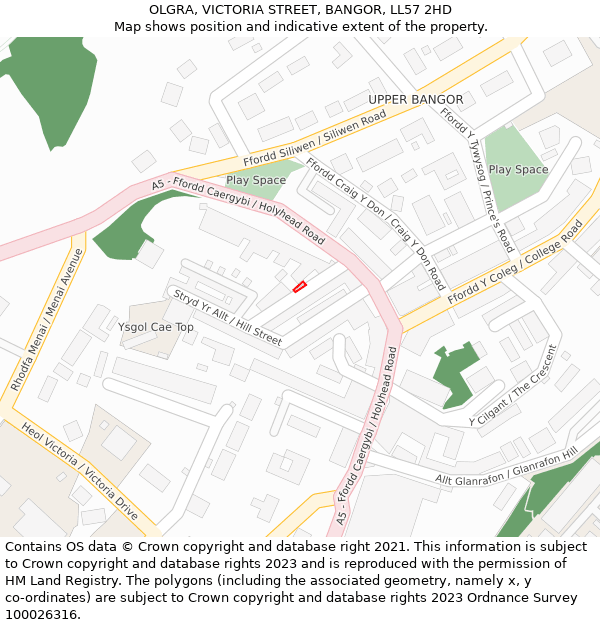 OLGRA, VICTORIA STREET, BANGOR, LL57 2HD: Location map and indicative extent of plot