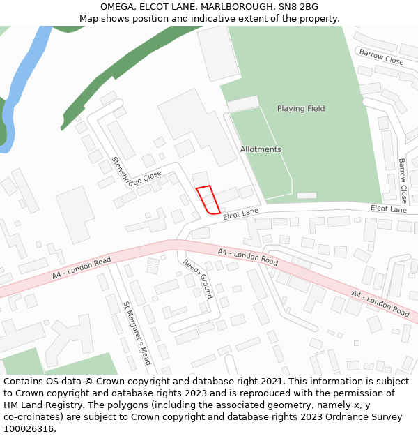 OMEGA, ELCOT LANE, MARLBOROUGH, SN8 2BG: Location map and indicative extent of plot