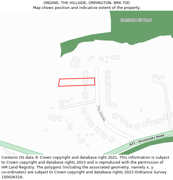 ONDINE, THE HILLSIDE, ORPINGTON, BR6 7SD: Location map and indicative extent of plot
