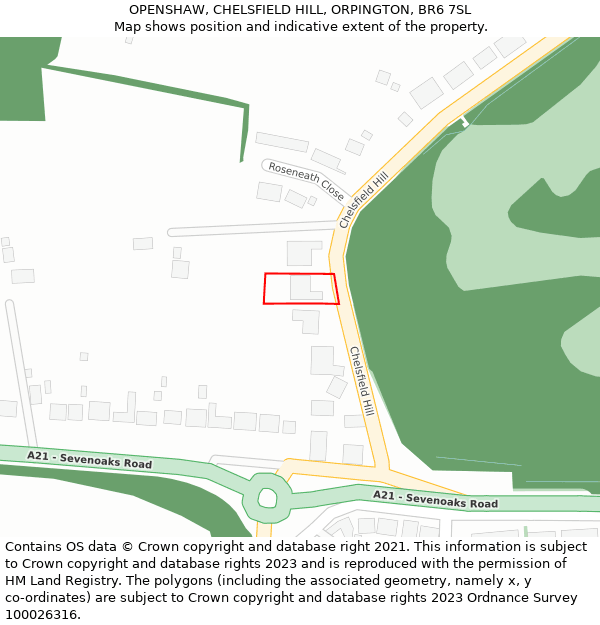 OPENSHAW, CHELSFIELD HILL, ORPINGTON, BR6 7SL: Location map and indicative extent of plot