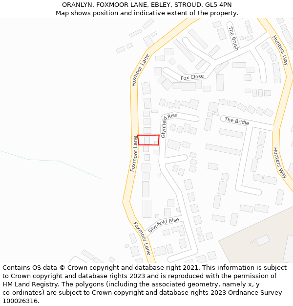 ORANLYN, FOXMOOR LANE, EBLEY, STROUD, GL5 4PN: Location map and indicative extent of plot