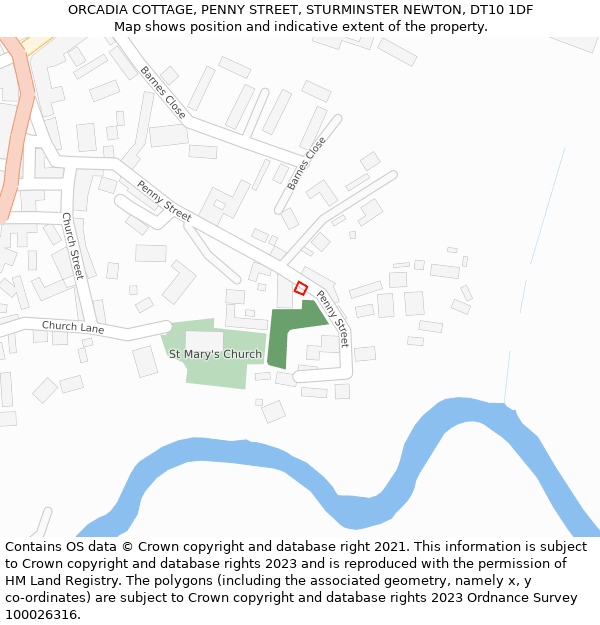 ORCADIA COTTAGE, PENNY STREET, STURMINSTER NEWTON, DT10 1DF: Location map and indicative extent of plot