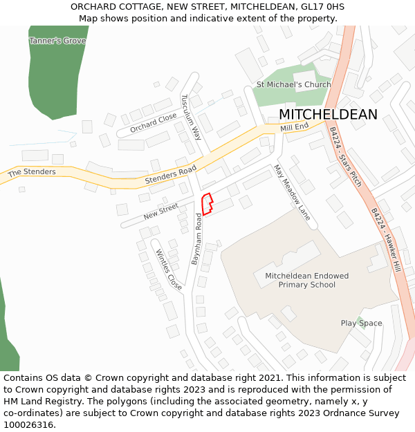 ORCHARD COTTAGE, NEW STREET, MITCHELDEAN, GL17 0HS: Location map and indicative extent of plot