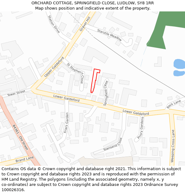 ORCHARD COTTAGE, SPRINGFIELD CLOSE, LUDLOW, SY8 1RR: Location map and indicative extent of plot