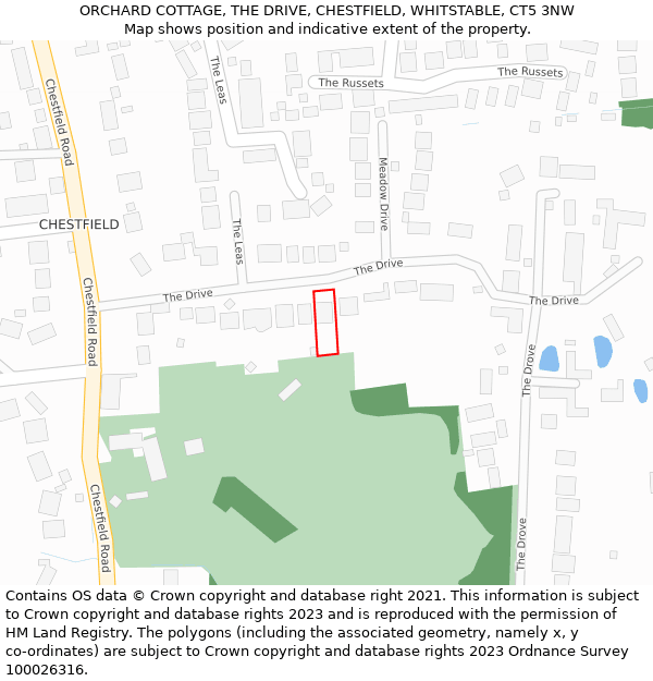 ORCHARD COTTAGE, THE DRIVE, CHESTFIELD, WHITSTABLE, CT5 3NW: Location map and indicative extent of plot