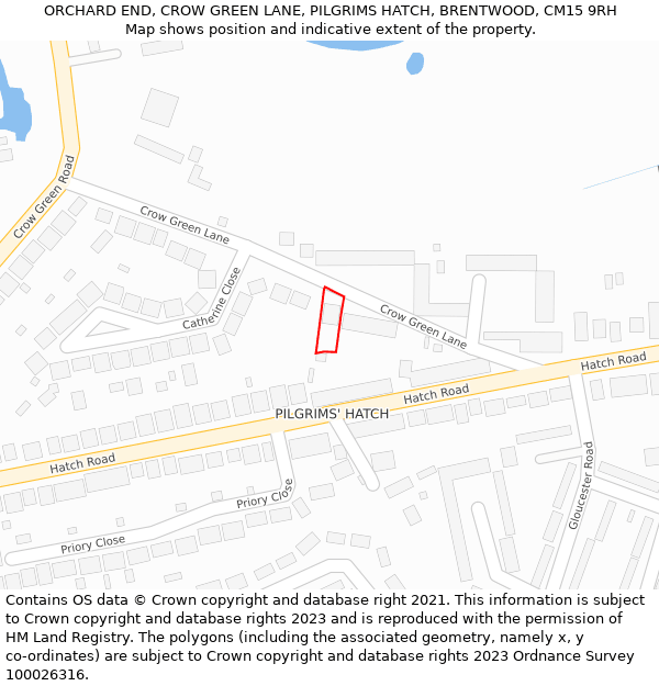 ORCHARD END, CROW GREEN LANE, PILGRIMS HATCH, BRENTWOOD, CM15 9RH: Location map and indicative extent of plot