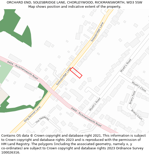 ORCHARD END, SOLESBRIDGE LANE, CHORLEYWOOD, RICKMANSWORTH, WD3 5SW: Location map and indicative extent of plot