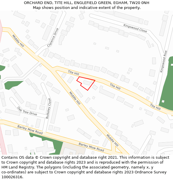 ORCHARD END, TITE HILL, ENGLEFIELD GREEN, EGHAM, TW20 0NH: Location map and indicative extent of plot