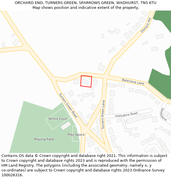 ORCHARD END, TURNERS GREEN, SPARROWS GREEN, WADHURST, TN5 6TU: Location map and indicative extent of plot