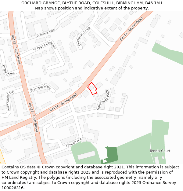 ORCHARD GRANGE, BLYTHE ROAD, COLESHILL, BIRMINGHAM, B46 1AH: Location map and indicative extent of plot