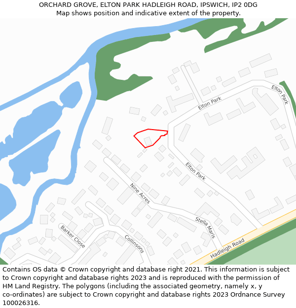 ORCHARD GROVE, ELTON PARK HADLEIGH ROAD, IPSWICH, IP2 0DG: Location map and indicative extent of plot