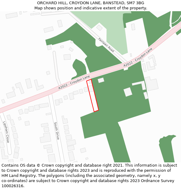 ORCHARD HILL, CROYDON LANE, BANSTEAD, SM7 3BG: Location map and indicative extent of plot
