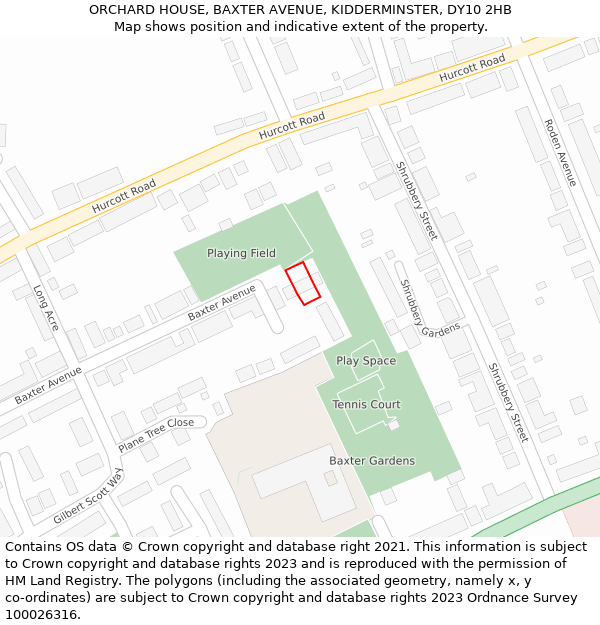 ORCHARD HOUSE, BAXTER AVENUE, KIDDERMINSTER, DY10 2HB: Location map and indicative extent of plot