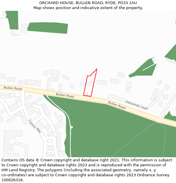 ORCHARD HOUSE, BULLEN ROAD, RYDE, PO33 1AU: Location map and indicative extent of plot