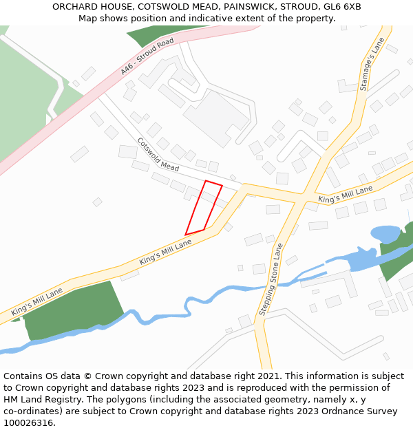 ORCHARD HOUSE, COTSWOLD MEAD, PAINSWICK, STROUD, GL6 6XB: Location map and indicative extent of plot