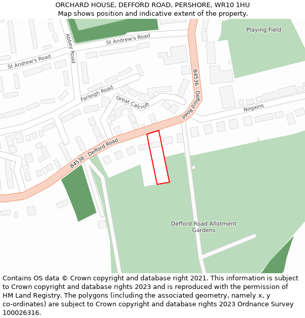 ORCHARD HOUSE, DEFFORD ROAD, PERSHORE, WR10 1HU: Location map and indicative extent of plot