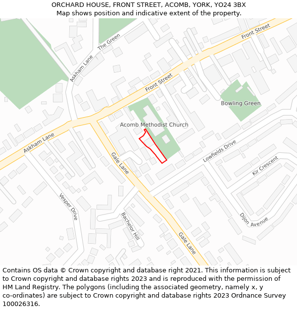 ORCHARD HOUSE, FRONT STREET, ACOMB, YORK, YO24 3BX: Location map and indicative extent of plot