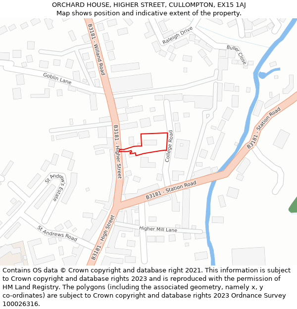 ORCHARD HOUSE, HIGHER STREET, CULLOMPTON, EX15 1AJ: Location map and indicative extent of plot